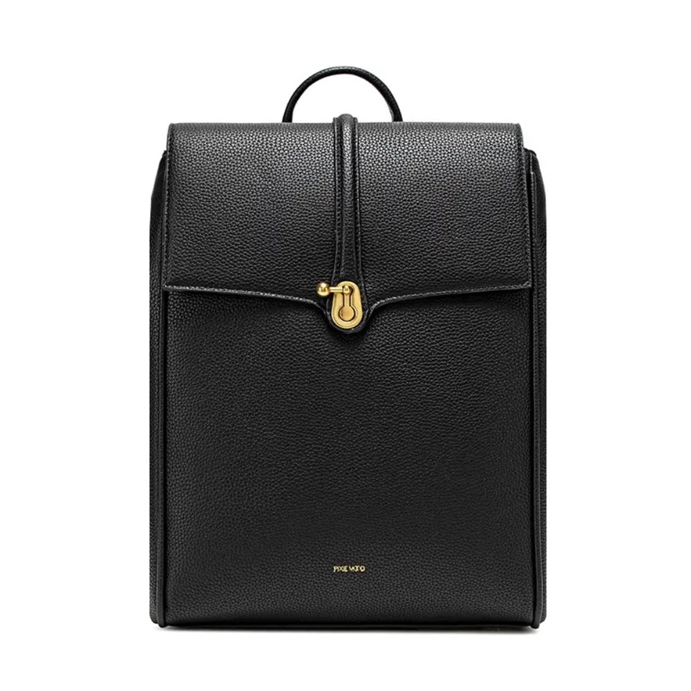 PIXIE MOOD – Lock recycled vegan leather backpack | Black pebbled *